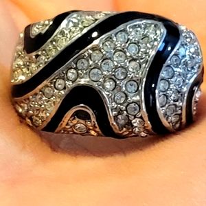 Silver tone pave ring